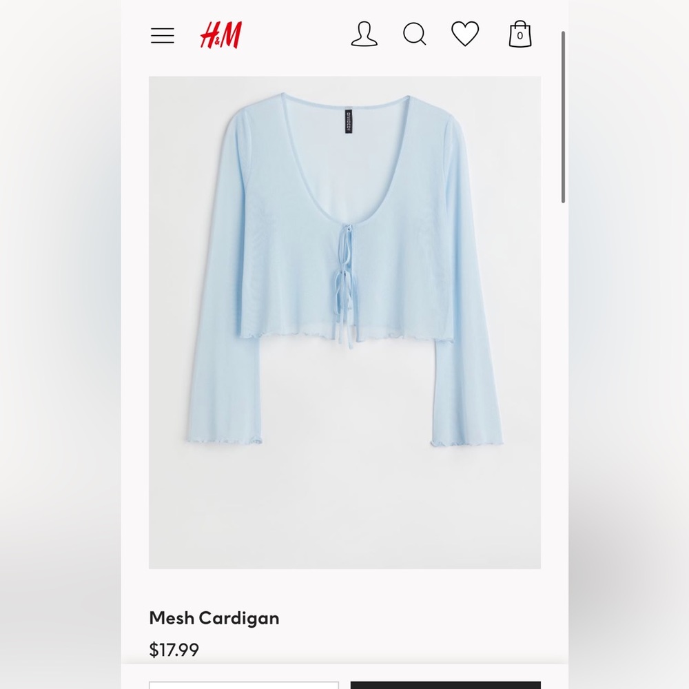 H&M Divided mesh light blue crop top, front-tie cardigan